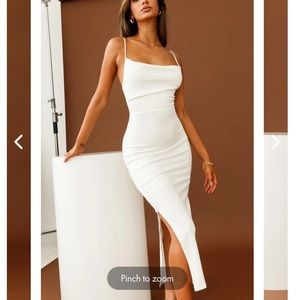 Selfie Leslie Freida Cowl Neck Side Split Ribbed Maxi Dress - White